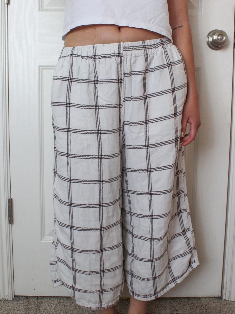 Light Gray Plaid Wide-Leg Pants